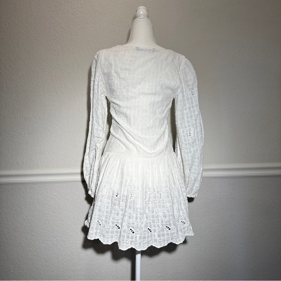 ZARA Coquette White A Line Mini Long Sleeve Embroidered Cotton Dress Size XS - Picture 5 of 8